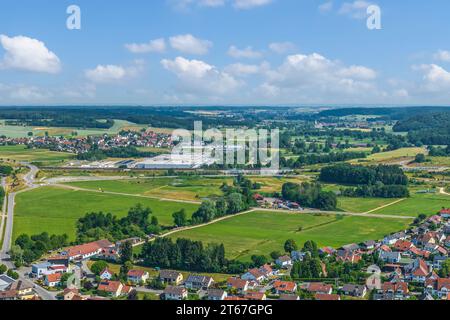 La regione intorno a Zusmarshausen nella valle dello Zusam vicino ad Augusta dall'alto Foto Stock