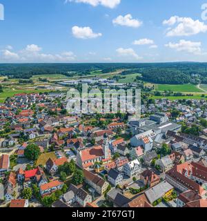 La regione intorno a Zusmarshausen nella valle dello Zusam vicino ad Augusta dall'alto Foto Stock