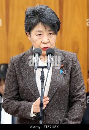 Tokyo, Giappone. 9 novembre 2023. Il ministro degli Esteri giapponese Yoko Kamikawa risponde a una domanda durante la sessione del comitato di sicurezza della camera bassa alla dieta nazionale di Tokyo giovedì 9 novembre 2023. (Foto di Yoshio Tsunoda/AFLO) Foto Stock