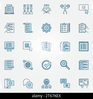Set di icone colorate per sondaggi - elenco di controllo creativo vettoriale, cartelli di concetto o elementi del logo Illustrazione Vettoriale