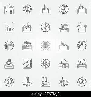 Set di icone per l'energia geotermica: Simboli di concetto di energia geotermica vettoriale o elementi di progettazione in stile sottile Illustrazione Vettoriale