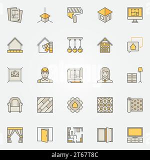 Icone colorate per il design degli interni. Set vettoriale di insegne creative per designer e decoratori Illustrazione Vettoriale