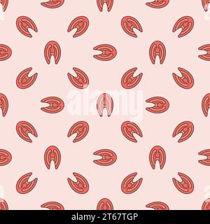 Salmone o trota pesce rosso fette geometriche vettoriale rosa senza cuciture Illustrazione Vettoriale