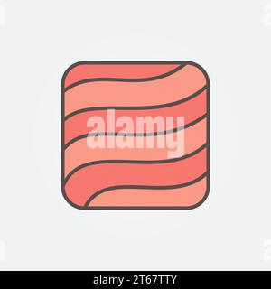 Icona di concetto quadrata piatta con filetto di salmone o trota o cartello su sfondo bianco Illustrazione Vettoriale