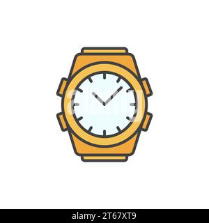 Icona colorata piatta vettoriale dell'orologio dorato o elemento di design su sfondo bianco Illustrazione Vettoriale