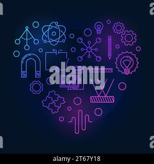 Icone fisiche a forma di cuore - illustrazione vettoriale colorata in stile contorno su sfondo scuro Illustrazione Vettoriale