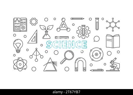 Banner o illustrazione orizzontale vettoriale Science Modern in stile contorno Illustrazione Vettoriale