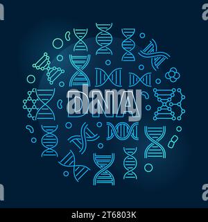 DNA rotondo vettore scienza illustrazione blu in stile lineare su sfondo scuro Illustrazione Vettoriale