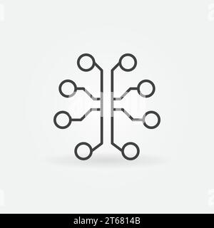 Icona Technology Brain Concept. Cervello umano vettoriale come simbolo di circuito elettronico in linea sottile Illustrazione Vettoriale