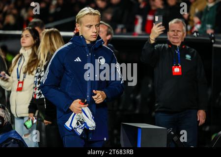 Copenhagen, Danimarca. 8 novembre 2023. Oscar Hojlund del FC Copenhagen visto prima della partita di UEFA Champions League tra FC Copenhagen e Manchester United a Parken a Copenaghen. (Foto: Gonzales Photo/Alamy Live News Foto Stock