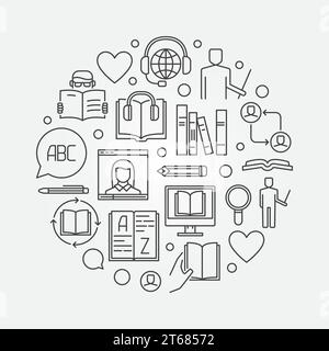 Corsi di lingua illustrazione rotonda - formazione vettoriale simbolo moderno in stile sottile Illustrazione Vettoriale