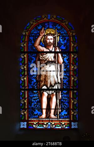 Vetrata di Gesù Cristo nella chiesa romanica di Cléry (c12th), o Eglise Saint Jean Baptiste de Cléry, Savoia Francia Foto Stock