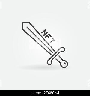 Icona di contorno della risorsa per videogiochi NFT - simbolo di linea del concetto di vettore della spada Token non fungibile Illustrazione Vettoriale