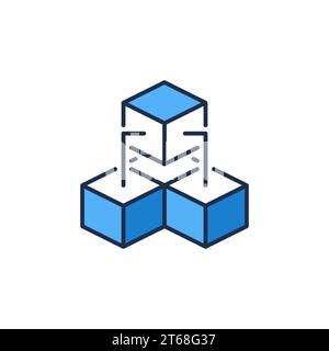 Tre blocchi connessi - icona o simbolo blu del concetto vettoriale della tecnologia Blockchain Illustrazione Vettoriale