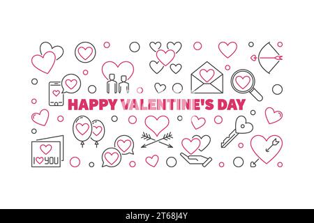 Illustrazione orizzontale del concetto vettoriale di buon San Valentino in stile sottile Illustrazione Vettoriale