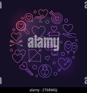 Illustrazione di contorni colorati rotondi vettoriali Love incondizionati su sfondo scuro Illustrazione Vettoriale