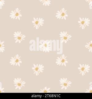 Fiori di camomilla di colore beige e giallo neutro motivo senza cuciture isolato su sfondo taupe. Foto Stock