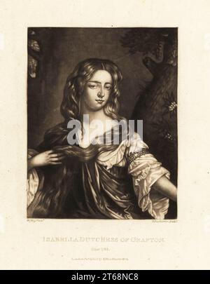 Isabella Fitzroy, duchessa di Grafton, una delle bellezze di Hampton Court, c.1668-1723. Moglie di Enrico Fitzroy, duca di Grafton, figlio illegittimo di re Carlo II e Barbara Villiers. Incisione a mezzotinta di Robert Dunkarton dopo un ritratto di Willem Wissing di Richard Earlom e dei ritratti di personaggi di Charles Turner Illustrious in British History incisi in Mezzotinto, pubblicato da S. Woodburn, Londra, 1814. Foto Stock