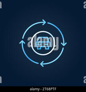 Auto in cerchio con frecce che delimitano l'icona luminosa del vettore o il simbolo su sfondo scuro Illustrazione Vettoriale