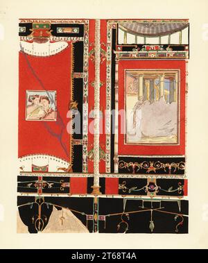 Tablinum nella Casa di L. Caecilius Jucundus, Pompei. Terzo stile Pompeiano. Tablinum de la maison de Jucundus. Stile Troisieme. Regione V.1.26. Litografia di Pierre Guzman dal suo murale di decorazione a Pompei, (decorazione del muro a Pompei), Edizioni Albert Morance), Parigi, 1924. Foto Stock