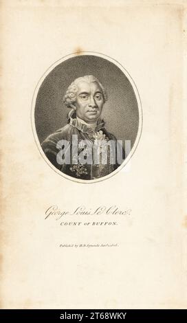 Ritratto ovale di George Louis le Clerc, conte di Buffon. Incisione su lastra di rame dall'edizione di James Smith Barrs di Comte Buffons Natural History, A Theory of the Earth, General History of Man, Brute Creation, Vegeters, Minerals, T. Gillet, h. D. Symonds, Paternoster Row, Londra, 1808. Foto Stock