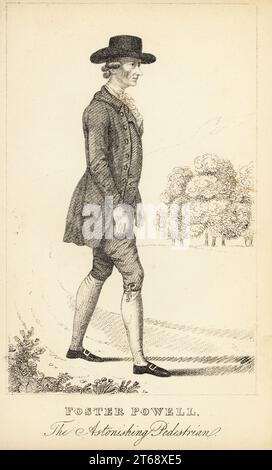Foster Powell, l'incredibile pedone, 1734-1793. Famoso per le sue passeggiate in maratona attraverso l'Inghilterra, da Londra a York e ritorno, per una scommessa. Litografia dopo un'incisione di Robert Cooper da Henry Wilson e James Caulfields Book of Wonderful Characters, Memoirs and Anecdotes, of Remarkable and Eccentric Persons in All Age and Countries, John Camden Hotten, Piccadilly, Londra, 1869. Foto Stock