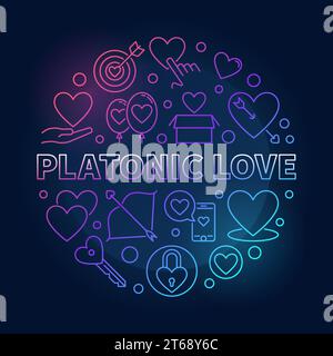 Illustrazione del contorno colorato tondo del vettore Love platonico su sfondo scuro Illustrazione Vettoriale