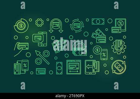 Illustrazione orizzontale lineare argento con rimborso. Banner di concetto del programma di ricompense Vector cashback su sfondo scuro Illustrazione Vettoriale