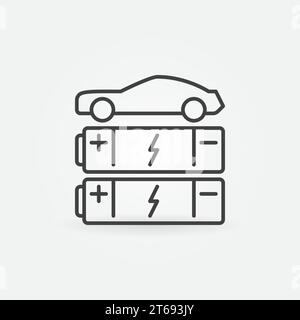 Icona della linea delle batterie per auto. Simbolo del concetto EV vettoriale in stile contorno Illustrazione Vettoriale