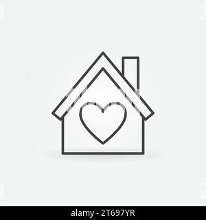 Icona Casa con contorno del vettore cardiaco. Simbolo semplice della casa dell'amore in linea sottile Illustrazione Vettoriale