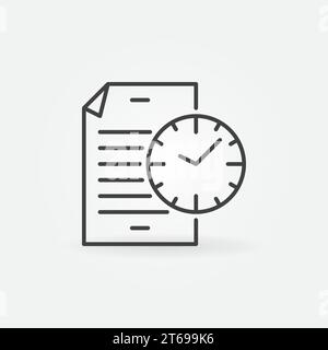 Documento con icona orologio. Il file vettoriale con il concetto di tempo firma in stile linea sottile Illustrazione Vettoriale