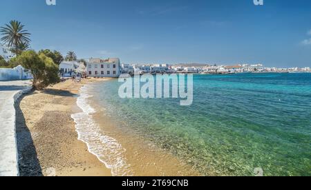 Fronte mare della città di Mykonos sull'isola di Mykonos in Grecia Foto Stock