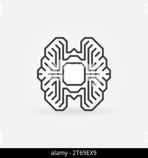 Cervello digitale con simbolo o icona del profilo del vettore del chip Illustrazione Vettoriale