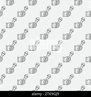 Modello lineare senza cuciture per il concetto di mano con microfono. Sfondo vettore Illustrazione Vettoriale