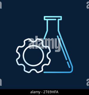 Ingranaggio con icona colorata sagoma vettoriale della fiasca. Matraccio con segno lineare Cog Concept su sfondo scuro Illustrazione Vettoriale