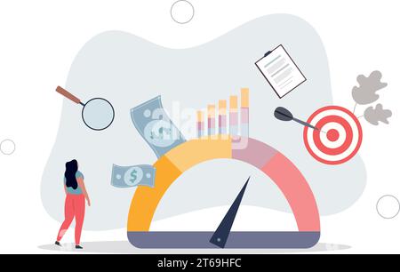 Indicatore chiave di prestazione o KPI per la valutazione del successo aziendale. Analisi e revisione professionali dell'azienda per la relazione sulla soddisfazione . Illustrazione Vettoriale