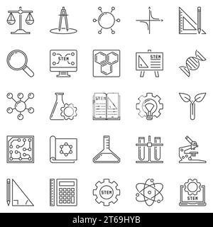 Set di icone profilo STELO. Simboli di concetto o elementi di progettazione per scienza vettoriale, tecnologia, ingegneria e matematica Illustrazione Vettoriale