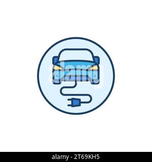 Auto elettrica con connettore vettoriale rotondo icona colorata o elemento di design Illustrazione Vettoriale