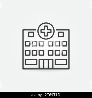 Icona o simbolo del concetto di edificio medico vettore ospedaliero in linea sottile Illustrazione Vettoriale