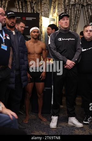 Brighton, Regno Unito. 9 novembre 2023. Harlem Eubank e Timo Schwarzkopf pesano al Grand Hotel di Brighton. Crediti: James Boardman/Alamy Live News Foto Stock