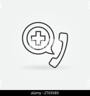 Telefono con icona profilo bolla Cross in Speech. Simbolo del concetto di supporto medico vettoriale per chiamate di emergenza in linea sottile Illustrazione Vettoriale