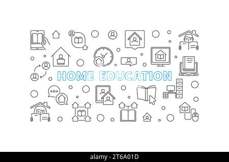 Illustrazione orizzontale o banner per il concetto vettoriale di Home Education Illustrazione Vettoriale