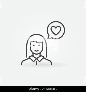 Donna con cuore nel linguaggio bolla simbolo o icona del concetto di contorno vettoriale Illustrazione Vettoriale