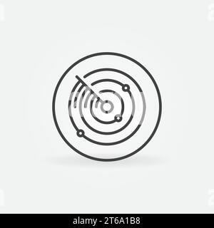 Icona di linea del sistema di rilevamento onde radio. Segnale concettuale vettoriale radar rotondo in stile contorno Illustrazione Vettoriale