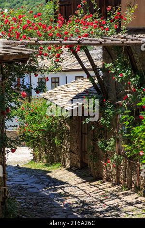 Villaggio di Kovachevitsa con autentici del XIX secolo e ospita, Blagoevgrad Regione, Bulgaria Foto Stock