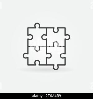 Icona concept o elemento di design a linea sottile vettore Jigsaw Puzzle da quattro pezzi Illustrazione Vettoriale