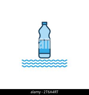 Icona colorata del concetto vettoriale Water Waves e del flacone di plastica - smettere di utilizzare l'elemento di design in plastica blu Illustrazione Vettoriale