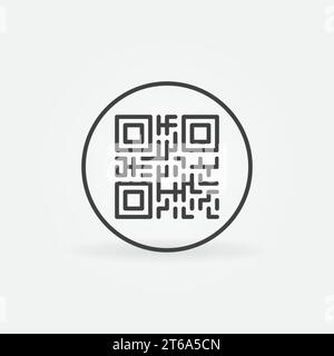 Cerchio con icona di concetto vettoriale lineare del codice QR o elemento del logo Illustrazione Vettoriale