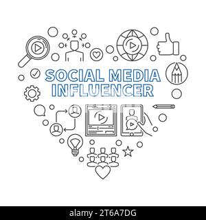 Il concetto minimo del vettore Social Media Influencer delinea l'illustrazione del cuore Illustrazione Vettoriale