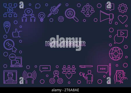 Influencer Vector Concept illustrazione colorata del contorno o cornice su sfondo scuro Illustrazione Vettoriale